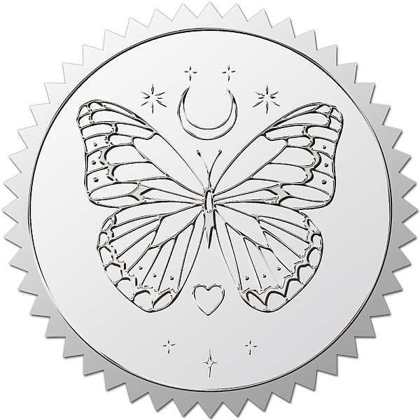 

PandaHall CRASPIRE 100Pcs Butterfly Embossed Seals Stickers 2" Heart Moon Star Waterproof Silver Foil Stickers Award Certificate Seals Self...