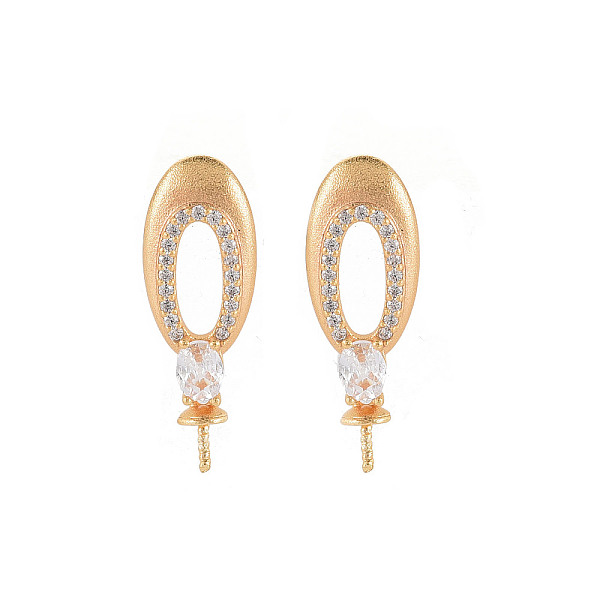 

PandaHall Brass Micro Pave Clear Cubic Zirconia Stud Earring Findings, for Half Drilled Beads, Nickel Free, Oval, Real 18K Gold Plated...
