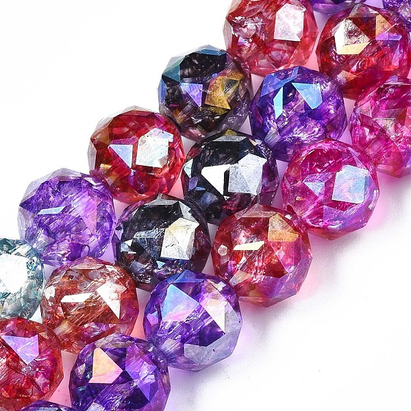

PandaHall Electroplate Transparent Crackle Glass Beads Strands, Faceted, Round, Camellia, 11.5mm, Hole: 1.5mm, about 33pcs/strand, 14.96..., Pink