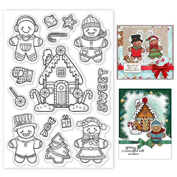 

PandaHall GLOBLELAND Christmas Gingerbread Man Clear Stamps Xmas Gingerbread House Candy Tree Silicone Clear Stamp Seals for Cards Making...