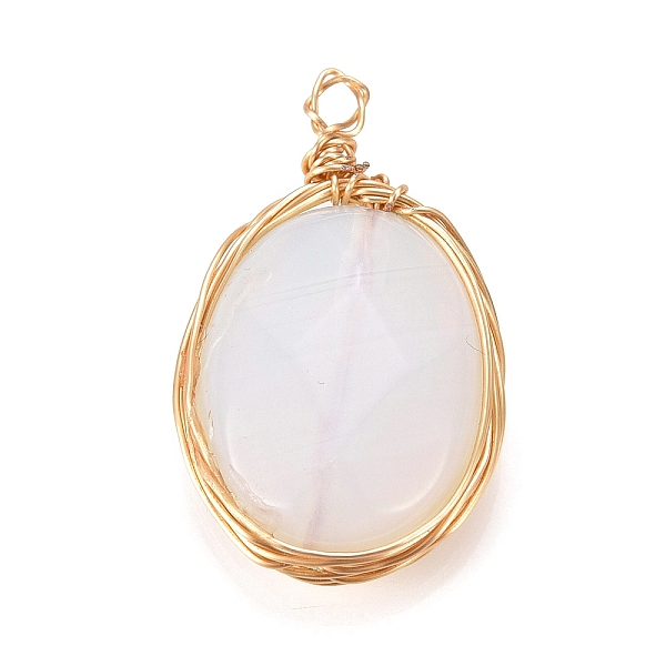 

PandaHall Opalite Pendants, Wire Wrapped Pendants, with Light Gold Plated Eco-Friendly Copper Wire, Faceted, Oval, 21~24x13~14x6~6.5mm, Hole...