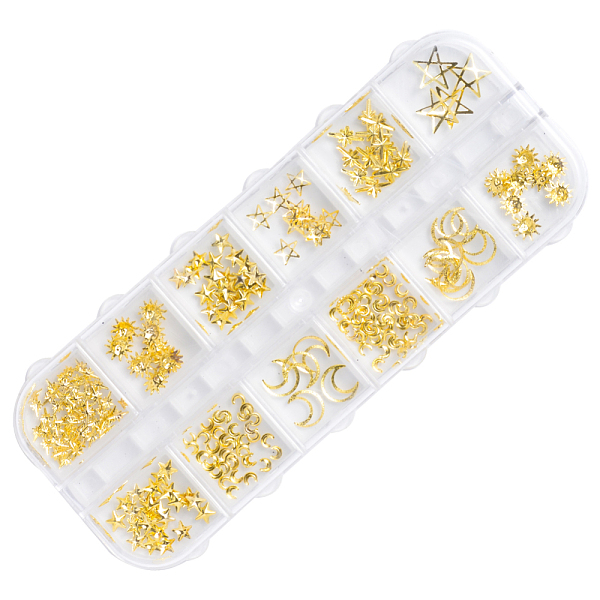 

PandaHall Brass Cabochons, Nail Art Decoration Accessories, Star & Moon & Sun, Golden, 3~9x2~10x0.2~1mm Brass Mixed Shapes Multicolor