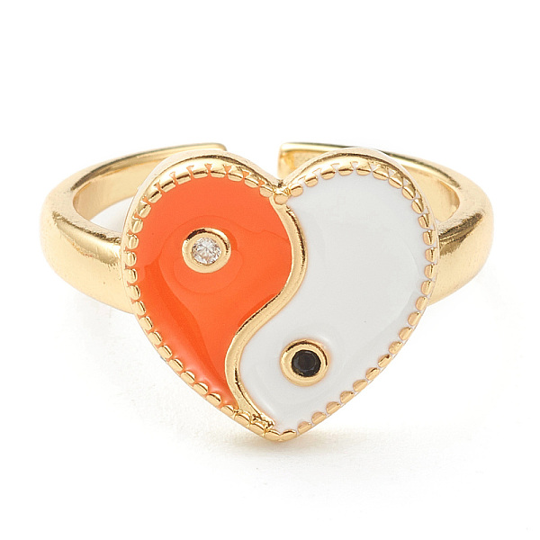 

PandaHall Brass Micro Pave Cubic Zirconia Finger Rings, with Enamel, Long-Lasting Plated, Real 18K Gold Plated, Heart, Orange, US Size 7 3/4...