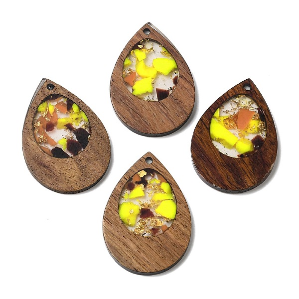 

PandaHall Wood & Resin Pendant, with Gold Foil, Teardrop Charms, Yellow, 38x25.5x3mm, Hole: 2mm Wood Teardrop Yellow