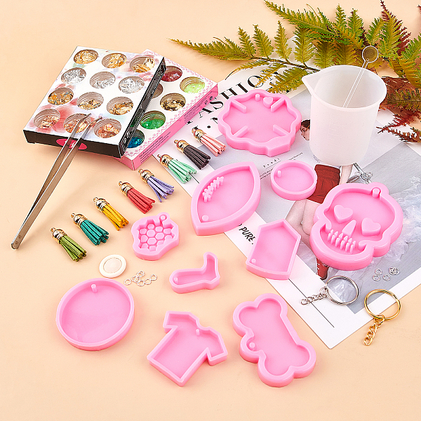 

PandaHall Olycraft DIY Keychain Making, with Pendant Silicone Molds, Nail Art Sequins/Paillette, UV Gel Nail Art Tinfoil, Faux Suede Tassel..., Multicolor