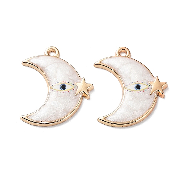 

PandaHall Resin Pendants, Light Gold Tone Alloy Enamel Eye Charms, Moon, 25x20.5x2mm, Hole: 1.5mm Alloy+Resin Moon
