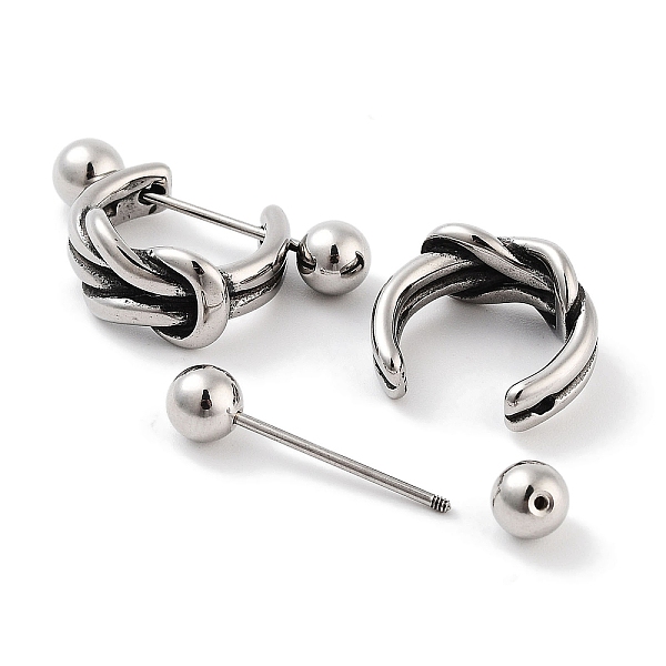 Knot 316 Surgical Stainless Steel Shield Barbell Hoop Earrings