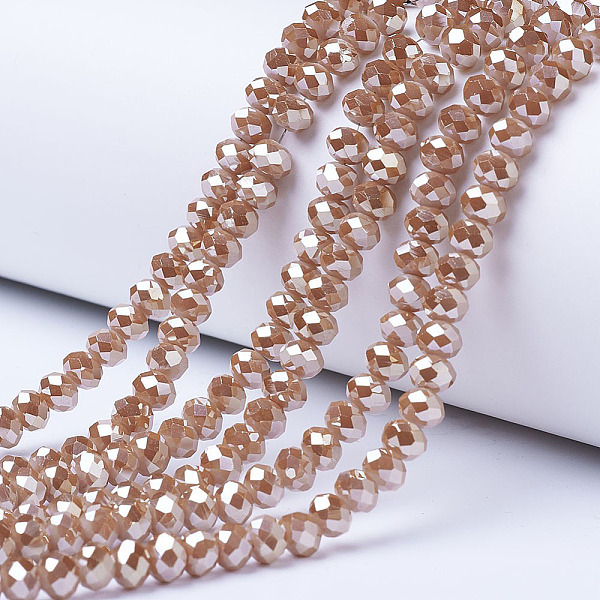 

PandaHall Electroplate Opaque Solid Color Glass Beads Strands, Platinum Plated, Faceted, Rondelle, Camel, 4x3mm, Hole: 0.4mm, about..., Brown