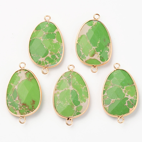 

PandaHall Natural Dyed Regalite/Imperial Jasper/Sea Sediment Jasper Links, with Light Gold Plated Edge Brass Loops, Faceted, Oval, Light..., Green