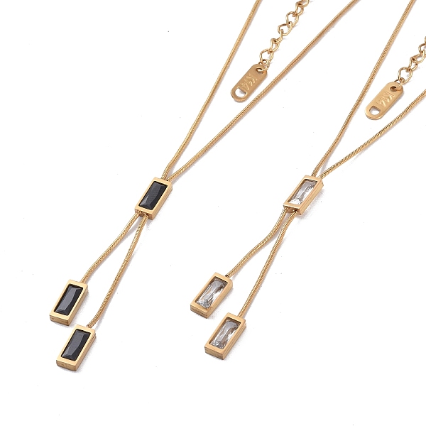 

PandaHall Ion Plating(IP) 304 Stainless Steel Snake Chain Necklaces, Micro Pave Cubic Zirconia Rectangle Pendant Necklaces for Women, Mixed..., Multicolor