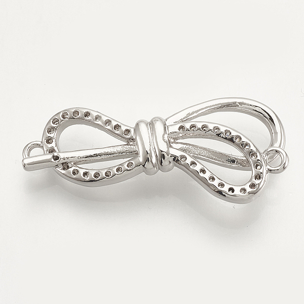 

PandaHall Brass Micro Pave Cubic Zirconia Links, Bowknot, Clear, Platinum, 31x14x5.5mm, Hole: 1.4mm Brass+Cubic Zirconia Bowknot Clear