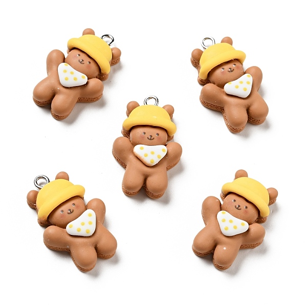 

PandaHall Opaque Resin Pendants, Bear with Yellow Hat Charm, with Platinum Tone Iron Loops, Camel, 29.5x18.5x9mm, Hole: 2x2.6mm Iron+Resin..., Brown