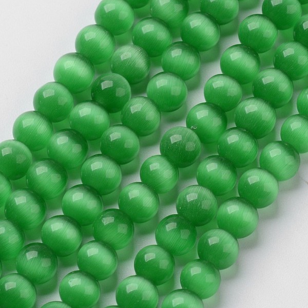 

PandaHall Cat Eye Beads, Round, Green, 8mm, Hole: 1mm, about 15.5 inch/strand, about 49pcs/strand Glass Round Green