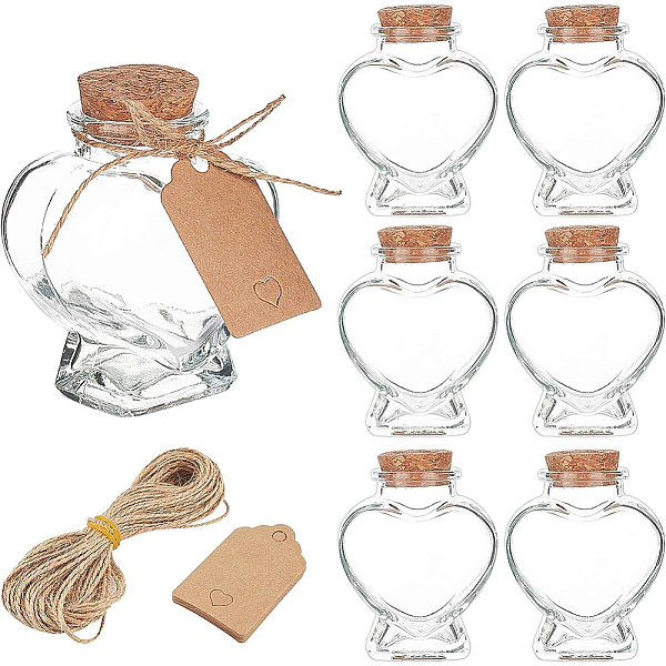 

PandaHall BENECREAT 8 Pack 60ml Heart Shaped Glass Favor Jars with Cork Lids, Label Tags and String for Candy, Spices Snacks Storage, Home..., Clear