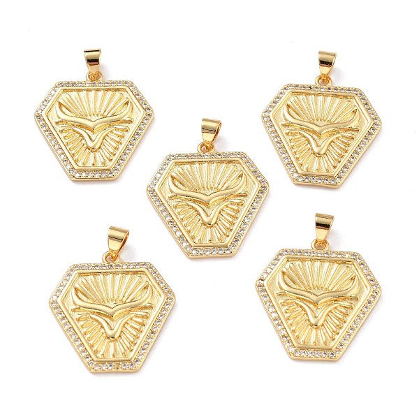 

PandaHall Brass Micro Pave Clear Cubic Zirconia Pendants, Long-Lasting Plated, Badge, Real 18K Gold Plated, 24.5x23x2.5mm, Hole: 3.5x4mm...