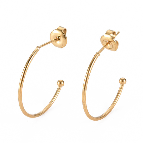

PandaHall 304 Stainless Steel Stud Earrings, Half Hoop Earrings, with Round Beads and Ear Nuts, Semicircular, Real 14K Gold Plated...