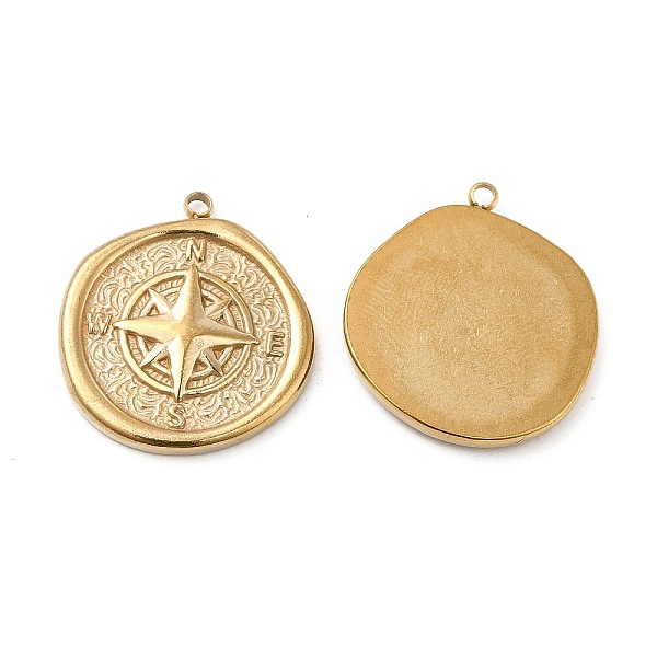 

PandaHall Vacuum Plating 201 Stainless Steel Pendants, Flat Round with Compass Charm, Real 18K Gold Plated, 21x19.5x2.5mm, Hole: 1.4mm 201...