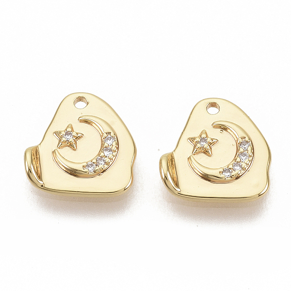 

PandaHall Brass Micro Pave Clear Cubic Zirconia Charms, Nickel Free, Real 18K Gold Plated, Moon and Star, 10.5x10.5x2.5mm, Hole: 1mm...