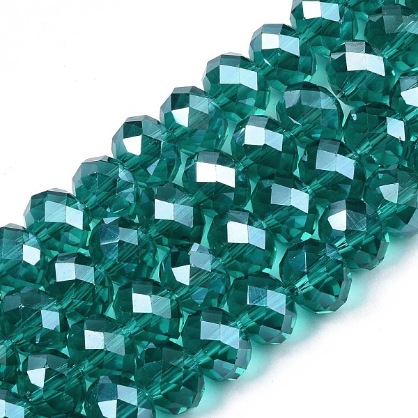 

PandaHall Glass Beads Strands, Pearl Luster Plated, Crystal Suncatcher, Faceted Rondelle, Dark Green, 11.5x9mm, Hole: 1mm, about 70pcs /...