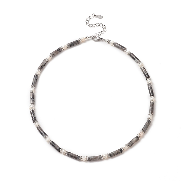 

PandaHall Natural Larvikite & Pearl & Crystal Rhinestone Beaded Necklace for Women, 16.89 inch(42.9cm) Larvikite