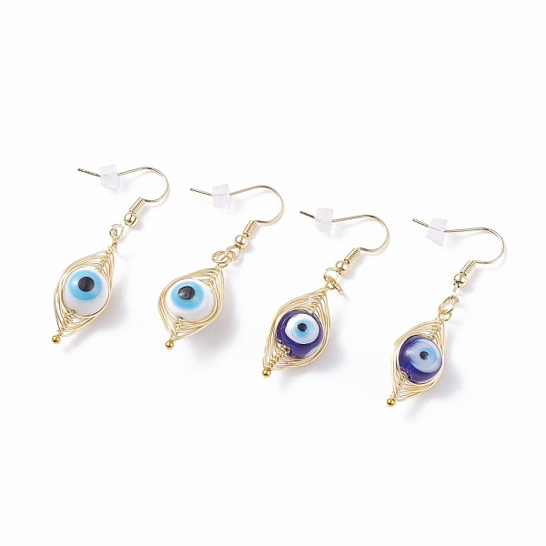 

PandaHall 2Pair 2 Color Round Lampwork Evil Eye Braided Dangle Earrings, Brass Wire Wrap Jewelry for Women, Mixed Color, 46~47mm, Pin: 0.8mm..., Multicolor