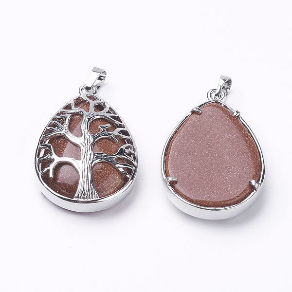 

PandaHall Synthetic Goldstone Pendants, with Brass Findings, teardrop, Platinum, 39x26x7~9mm, Hole: 5x7mm Goldstone Teardrop