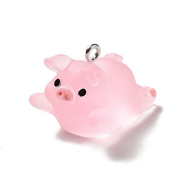 

PandaHall Translucent Resin Pendants, Pig Charm, with Platinum Tone Iron Findings, Pearl Pink, 19x18x26mm, Hole: 2mm Iron+Resin Pig