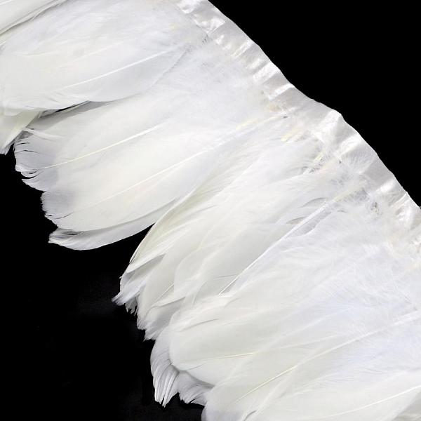 

PandaHall Fashion Goose Feather Cloth Strand Costume Accessories, White, 100~180x38~62mm, about 2m/bag Feather Feather White