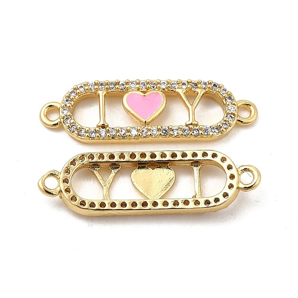 

PandaHall Brass Micro Pave Clear Cubic Zirconia Connetor Charms, with Enamel, Oval Links with Pink Heart, Real 18K Gold Plated, 7x24.5x2.5mm...