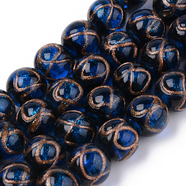 

PandaHall Handmade Gold Sand Lampwork Beads, Round with Infinity Pattern, Dark Blue, 12x11mm, Hole: 2mm, about 45pcs/strand, 16.69 inch...