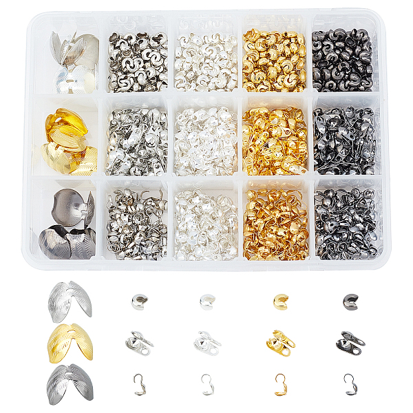 

PandaHall CHGCRAFT Iron & Brass Bead Tips, Iron Crimp Beads, Mixed Color, 1216pcs/box Iron Multicolor
