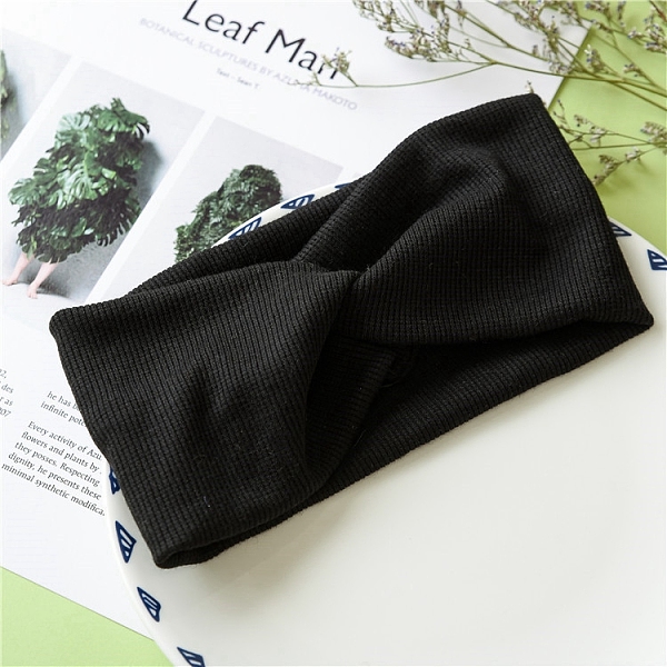 

PandaHall Solid Color Wide Cloth Headbands, Twist Knot Elastic Wrap Hair Accessories for Girls Women, Black, 200mm Cloth Black