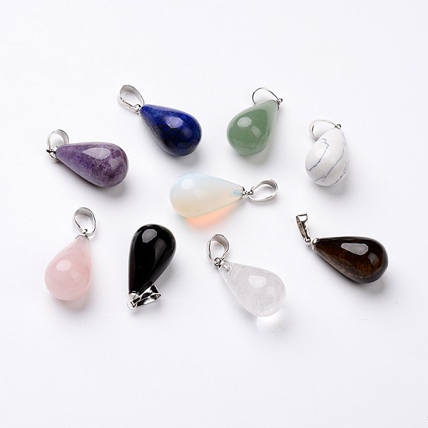 

PandaHall Teardrop Platinum Tone Brass Natural & Synthetic Mixed Stone Pendants, 24~26x13mm, Hole: 5x8mm Mixed Stone Teardrop