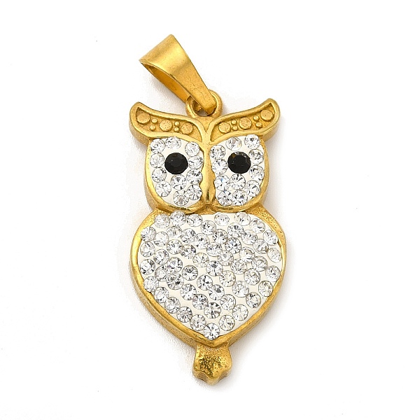 

PandaHall Ion Plating(IP) 304 Stainless Steel Pendants, with Crystal Rhinestone, Owl Charms, Golden, 35.5x18x5.5mm, Hole: 9x5mm Stainless..., Clear