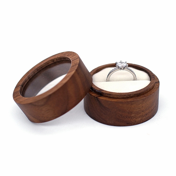 

PandaHall Round Wood Ring Storage Boxes, Wooden Wedding Ring Gift Case with Velvet Inside and Visible Window, for Wedding, Valentine's Day..., White