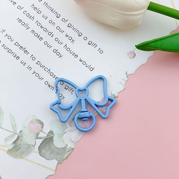 

PandaHall Bowknot Baking Painted Alloy Swivel Keychain Clasps, Keychain Clasp Findings, Dodger Blue, 39x33mm Alloy Bowknot
