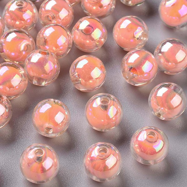 

PandaHall Transparent Acrylic Beads, Bead in Bead, AB Color, Round, Salmon, 11.5x11mm, Hole: 2mm, about 520pcs/500g Acrylic Round Red