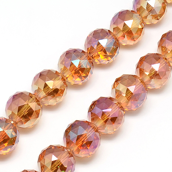 

PandaHall Electroplate Glass Bead Strands, Rainbow Plated, Faceted, Round, Sandy Brown, 13~14x13~14mm, Hole: 1.5mm, about 50pcs/strand, 26...