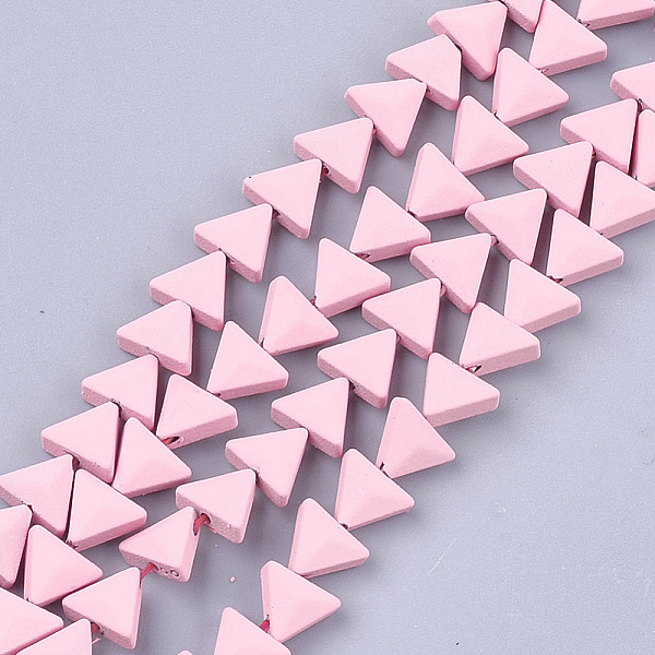 PandaHall Spray Painted Non-magnetic Synthetic Hematite Beads Strands, Triangle, Pink, 6x7x3.5mm, Hole: 0.8mm, about 66~70pcs/strand, 15.1...