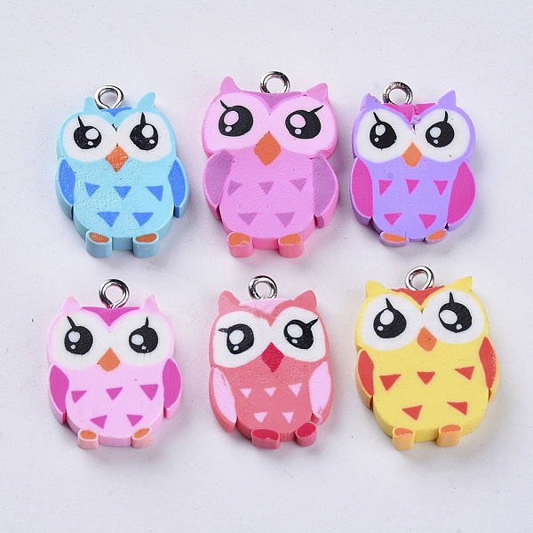 

PandaHall Handmade Polymer Clay Pendants, with Platinum Plated Iron Loops, Owl, Mixed Color, 22~25x15.5~18x3~4.5mm, Hole: 1.8mm Polymer Clay..., Multicolor