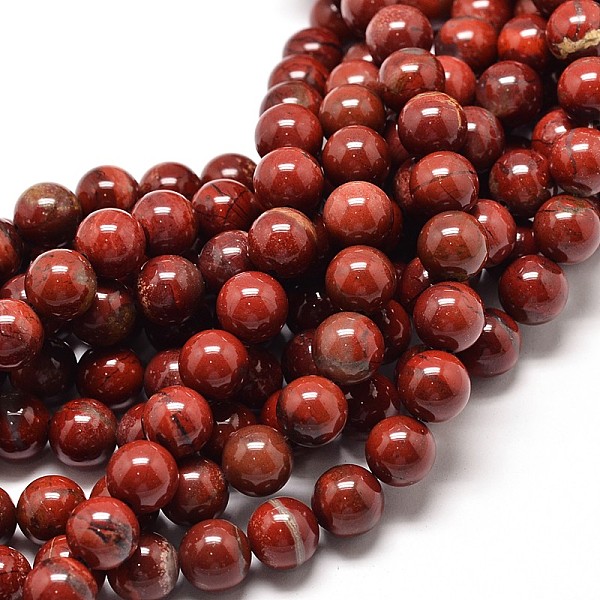 PandaHall Natural Red Jasper Round Bead Strands, 10mm, Hole: 1mm, about 40pcs/strand, 16 inch Red Jasper Round