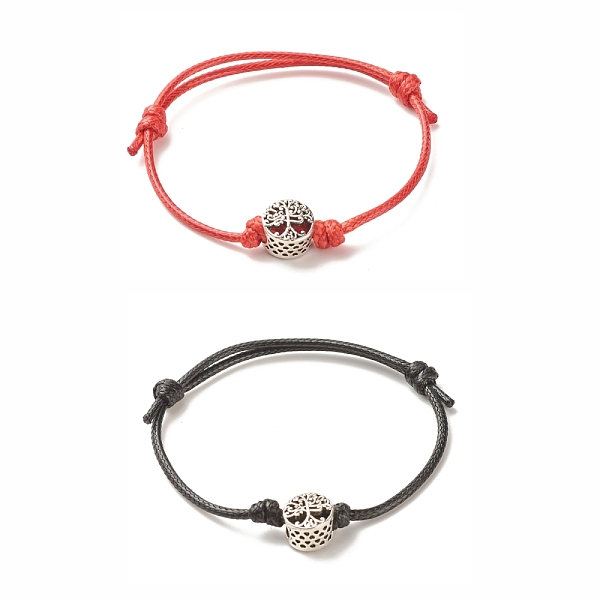 

PandaHall 2Pcs 2 Colors Alloy Tree of Life Beaded Cord Bracelets Set, Adjustable Bracelets for Women, Black & Red, Inner Diameter...