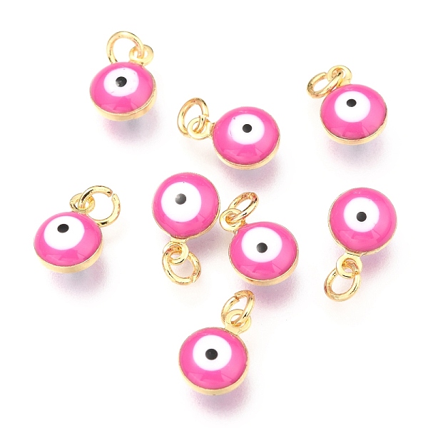 

PandaHall Brass Enamel Beads, Real 18K Gold Plated,Long-Lasting Plated, with Jump Ring, Flat Round with Evil Eye, Hot Pink, 9.5x6.5x4.5mm...