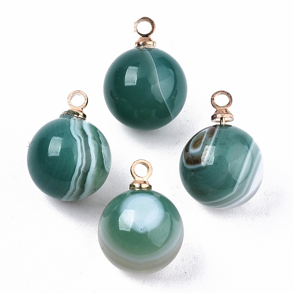 

PandaHall Natural Green Banded Agate Charms, with Golden Plated Brass Loops,, Round, 14x10.5mm, Hole: 1.5mm Banded Agate Round