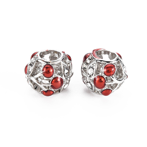 

PandaHall Rack Plating Alloy Enamel European Beads, with Crystal Rhinestone, Large Hole Beads, Cadmium Free & Nickel Free & Lead Free..., Red