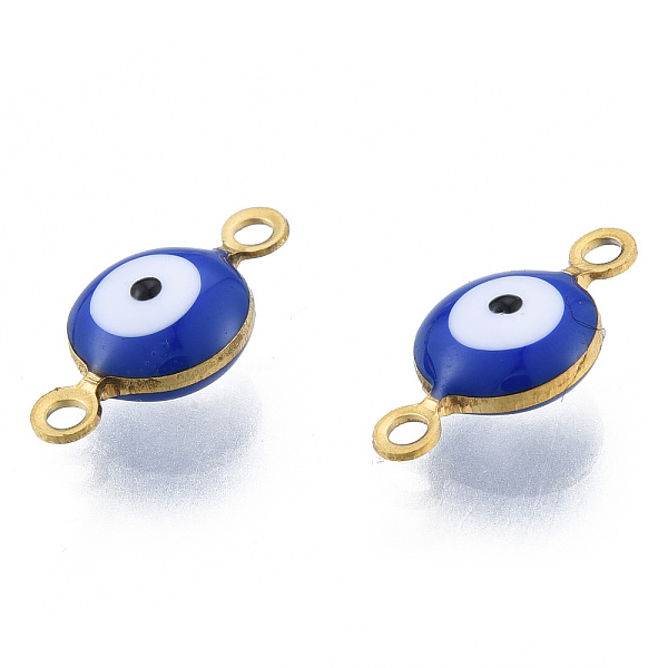 

PandaHall 304 Stainless Steel Enamel Connector Charms, Real 18K Gold Plated, Flat Round with Evil Eye, Medium Blue, 13x6.5x4mm, Hole: 1.2mm...