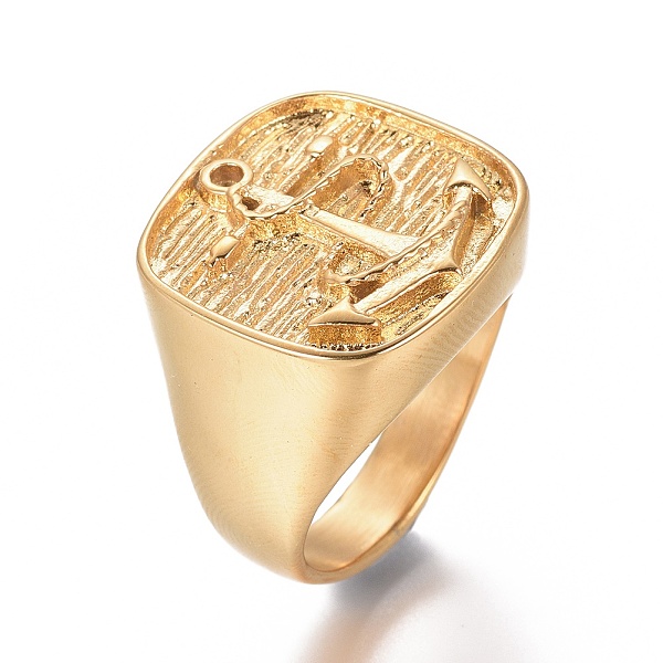 

PandaHall Men's Ion Plating(IP) 304 Stainless Steel Finger Rings, Anchor, Golden, Size 8~13, 18~22mm 304 Stainless Steel