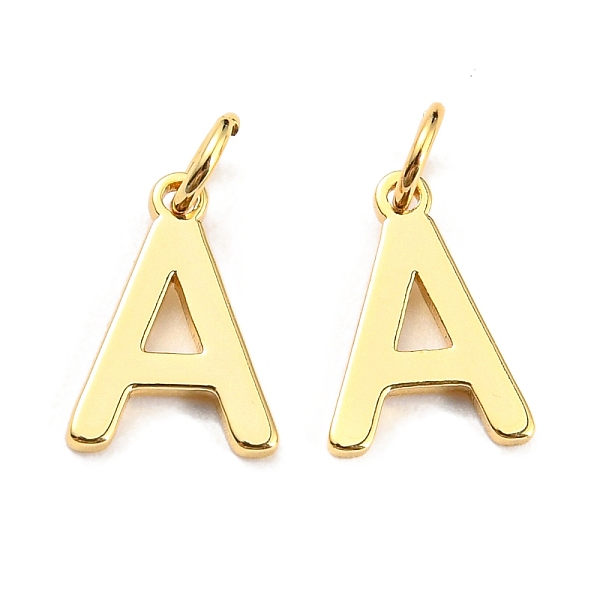 

PandaHall Brass Charms, with Jump Rings, Letter, Real 18K Gold Plated, Letter A, A/D: 10x7x1mm, Hole: 2.5mm Brass Letter A