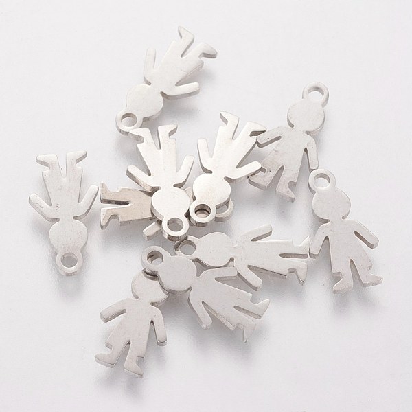 PandaHall 304 Stainless Steel Charms, Laser Cut, Boy Silhouette Charms, Laser Cut, Stainless Steel Color, 14x7x1mm, Hole: 1.5mm 304...