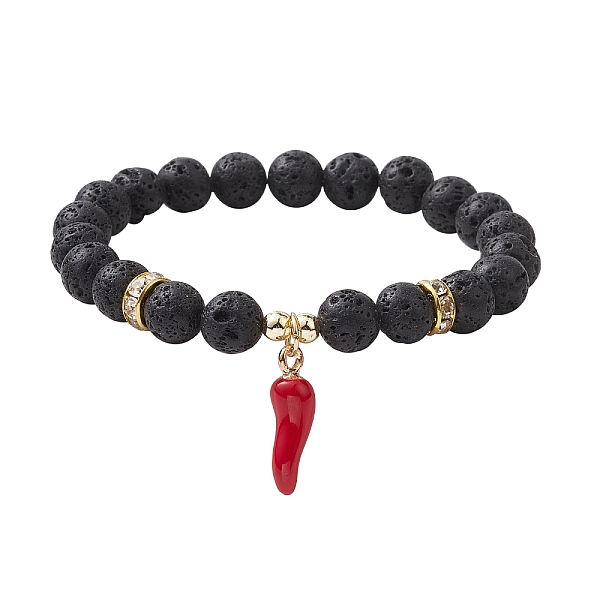 

PandaHall 8mm Round Natural Lava Rock Stretch Bracelets, Chili Pepper Alloy Enamel Charm Bracelets for Women, Black, Inner Diameter: 2-1/8...